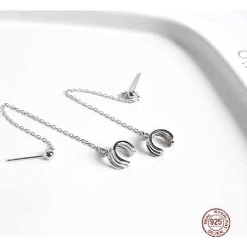 LKO 925 Sterling Silver Round Bead Ear Clip Ear Line for Women Studs Earrings Trend Fashion Geometry Jewelry Gift For Girls