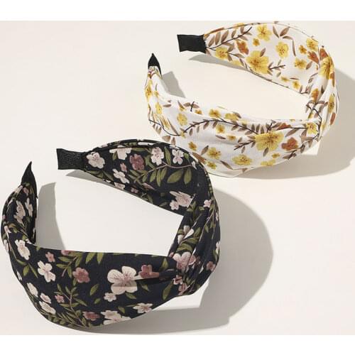 2020 New Knotted Headbands Twist Hairband Floral Print Headwrap Wide Cross Twist Hairband Bezel Hair Hoop Hair Accessories