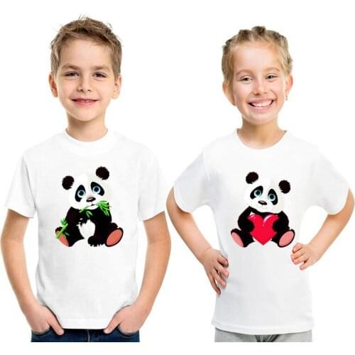 2021 New Summer New Kids T shirt Cute Kawaii Panda Cartoon Animals Print Funny T-shirts Baby Girls Boys Clothes Children Tops