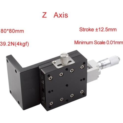 Z Axis 80*80mm Manual Displacement Vertical lift fine tuning platform Cross Roller Guide Linear Stage Sliding Table PLV80