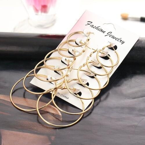 Poputton Gold Color Large Hoop Earrings For Women Silver Color Simple Circle Punk Brincos Round Earrings Party Jewelry