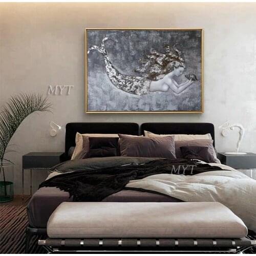 A Mermaid With A Shell Abstract Handpainted Oil Painting Modern Wall Art Living Room Picture Home Decoration Painting Unframe