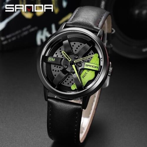 SANDA 2021 Fashion New Racing Roulette Quartz Mens Watch Custom Design Car Watch Leather Custom Sports Watch Relogio Masculino