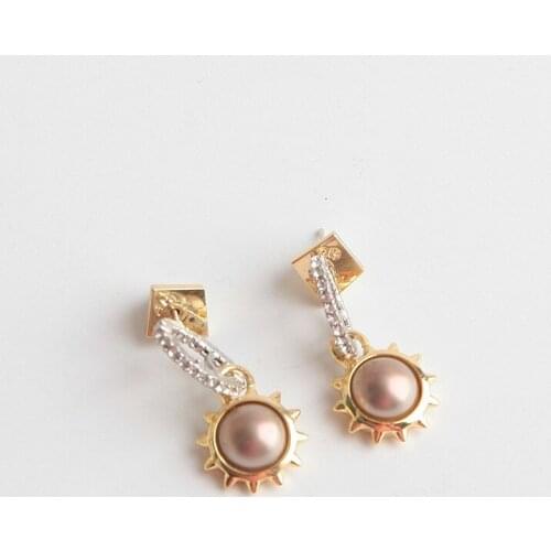 American Gray Pearl sun flower earrings pearl earrings