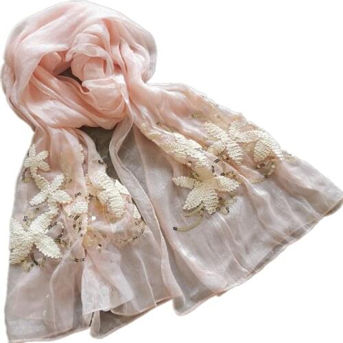 Silk Floral Sequin Embroidered Scarf Multifunction Lady Beach Towel Air Conditioning Shawl Spring Summer Exquisite Rope Sequined