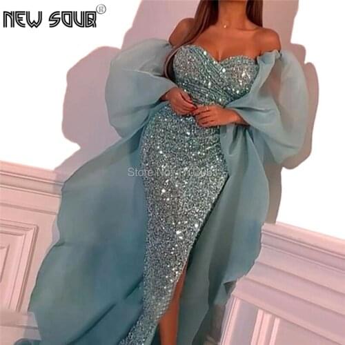 Blue Beading Evening Dresses Off The Shoulder Turkish Kaftans Long Prom Dress For Dubai Aibye Formal Party Gown 2020 Vestidos