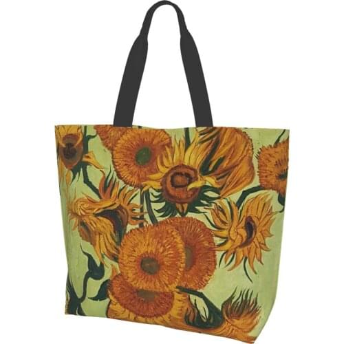 Van Gogh Art Oil Painting Printing Large Shoulder Bags Women Handbag Sunflower Shopper Bag Eco Friendly Storage Totes Femme