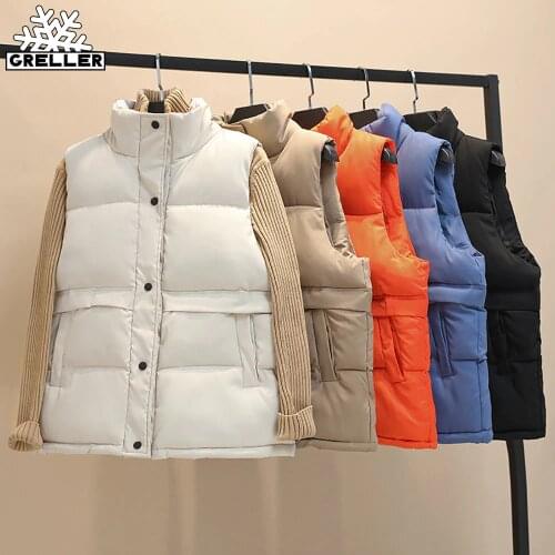GRELLER 2021 Women Sleeveless Vest Winter Warm Plus Size 2XL Down Cotton Padded Jacket Female Mandarin Collar Sleeveless Vest