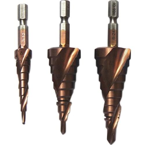 1/4 Hex Shank HSS Cobalt Spiral Grooved Step Drill Bit 3-12mm 4-22mm 6-24mm Wood Metal Cone Hole Saw Cutter Tackle Tool