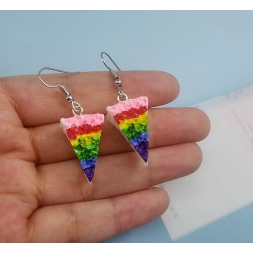 1Pair Korea Kawaii Rainbow Cake Drop Earrings For Women Girl Cute Dangle Earring Couples Christmas Gift Fashion Jewelry EC193