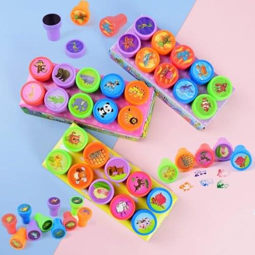 10Pcs Round Multicolor Fun Child DIY Scrapbook Kids Stamp Cute Cartoon Rubber Stamps DIY Painting Photo Album Decor Reward Gifts