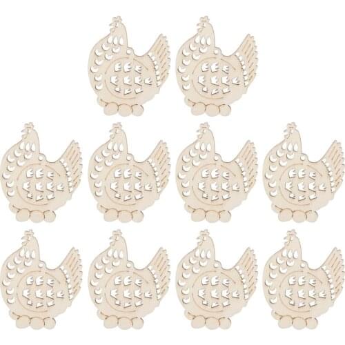 ANGRLY 10pcs Easter Ornaments Wooden Hanging Hens Decorations with Hemp Ropes Wedding Decoration Party Supplies Craft Supplies