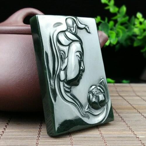 100% natural hetian green jade pendant guanyin lotus jade pendants necklace brand men women real jade jewelry