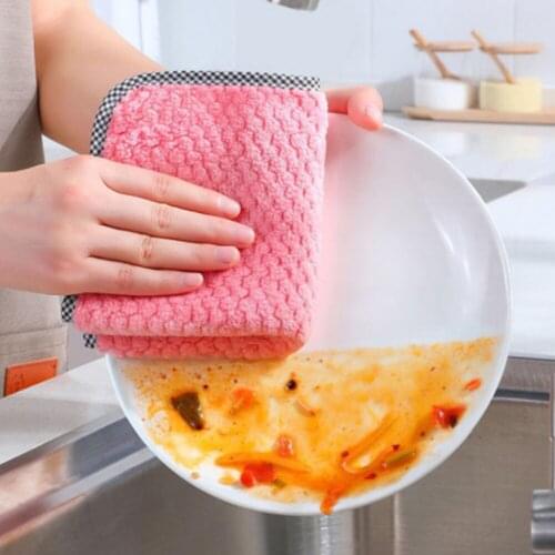 5pcs Thick Kitchen Daily Dish Towel Dish Cloth Kitchen Rag Non-stick Oil Thickened Table Cleaning Cloth Absorbent Scouring Pad