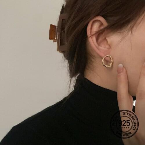 925 Sterling Silver Earrings For Women Gold Irregular Hollow Round Geometric Temperament Korean Design Fashion Jewelry INEFFA