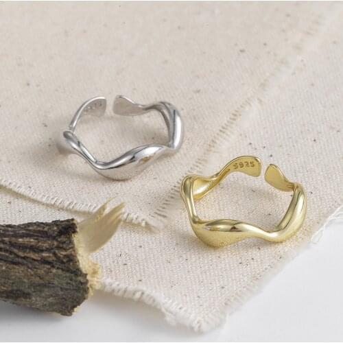 Trendy Silver Color Smooth Irregular Waves Gold Color Ring Geometric Open Finger Ring For Minimalist Accessories Gift S-R721