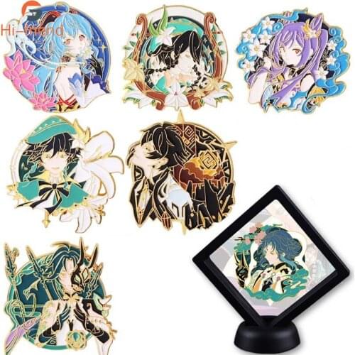 Anime Genshin Impact Brooch Pins Wendi Keqing Metal Badge Button Cosplay Brooch Collection Medal Pendant Costume Cosplay Gift