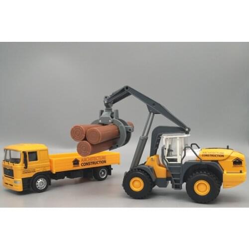 Architecture Construction Auto Transporter and Wood Grabber Truck Alloy Vehicle DieCast Model Toy For Children Gifts Toy