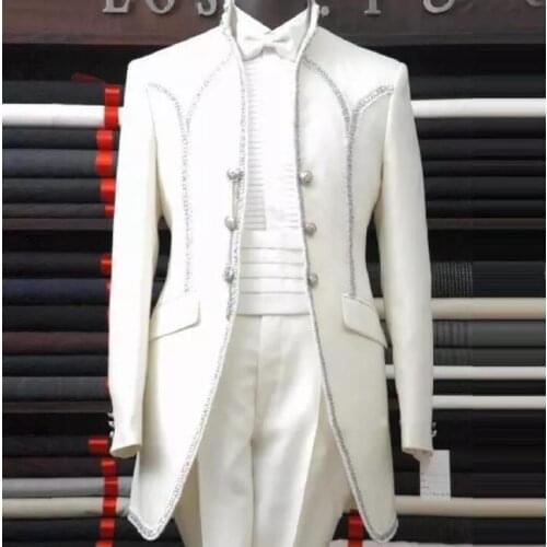 White with Gold Line Groom Tuxedos Custom-Made Real Sample Suits For Wedding Evening Formal Men Blazer custom