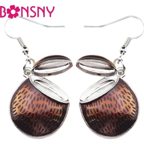 Bonsny Enamel Alloy Novelty Tropic Coconut Earrings Dangle Drop Big Long Fashion Fruits Jewelry For Girls Women Teens 2018 News
