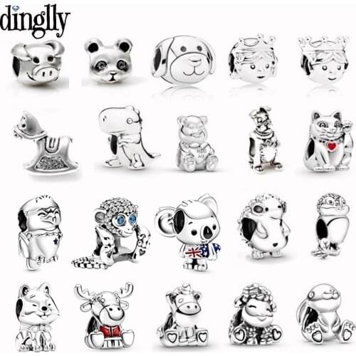 Dinglly 20pcs New Silver Color Beads Dog Dangle Charm Fit Bracelets & Necklace Original Fashion Quality Jewelry Diy Accessories
