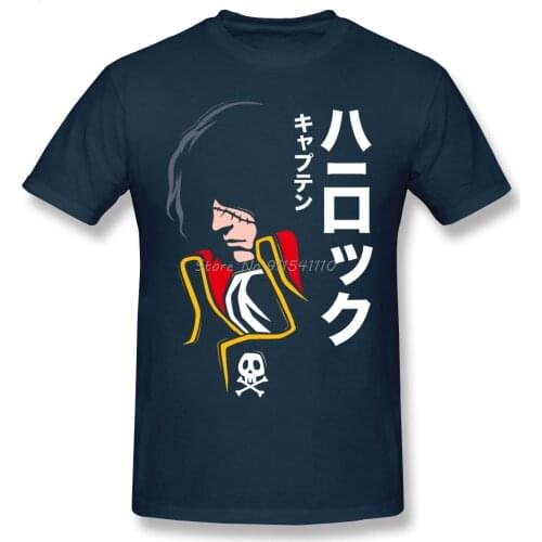 Space Pirate Captain Harlock Anime T-shirt Men Plus Size O-neck Cotton Short Sleeve T-shirts Men Cotton Tees Harajuku Streetwear