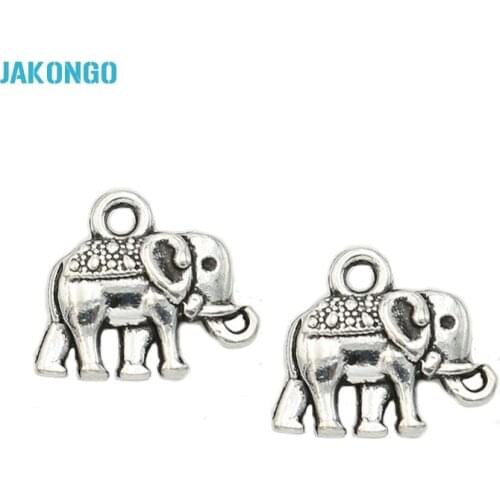 JAKONGO 25pcs Antique Silver Plated Animals Elephant Charms Pendants for European Bracelet Jewelry Making DIY Handmade 12x14mm