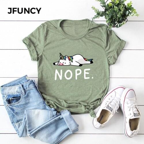JFUNCY Cute Unicorn Print Plus Size Women Loose Tee Tops 100% Cotton Summer T-Shirt Woman Shirts Casual Kawaii Mujer Tshirt