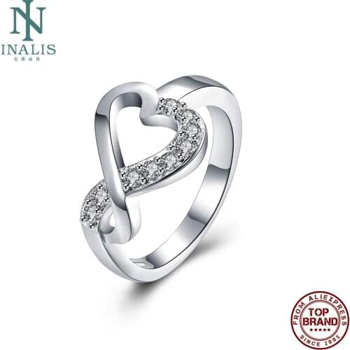 INALIS Heart Romantic White Cubic Zirconia Rings For Women Minimalist Female Ring Fit Prom Party Birthday Fashion Jewelry Bijoux
