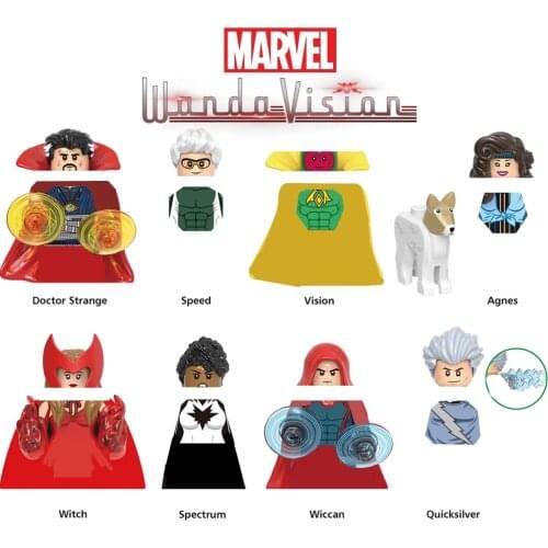 Marvel WandaVision Wanda Scarlet Witch Vision Monica Agatha Quicksilver Avengers Building Blocks Bricks Figures Toys Kid Gift