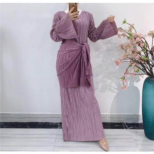Fashion Pleated Muslim Hijab Dress Women Moroccan Caftan Elegant Lady Arabic Clothing Jelaba 2021 Eid Mubarak Djellaba Femme