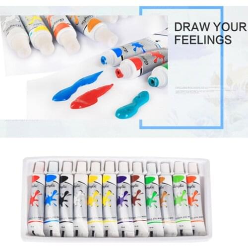 6 ML 12 Color Professional Acrylic Paint Watercolor Set Hand Wall Painting Brush