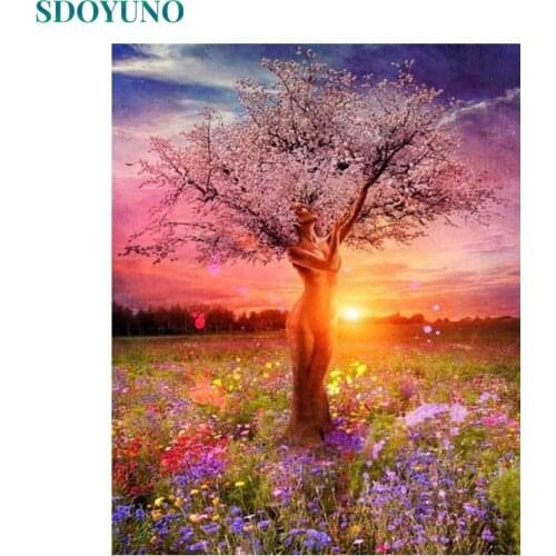 SDOYUNO Frame Women Trees DIY Painting By Numbers Landscape Coloring By Numbers Hand Painted Home Wall Art Decor 40x50cm Gift