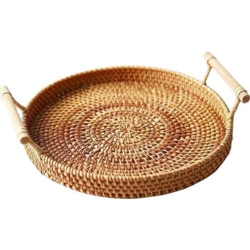Desktop Storage Basket Wicker Rattan Storage Trays Multifunctional Binaural Fruits Plate Eco Natural Dessterts/Bread Trays