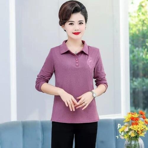 Spring New Plus Size Clothing Long-sleeve Lapel Mother Pajamas Tops Middle-aged Elderly Comfortable Womens Bottoming Shirt 2021