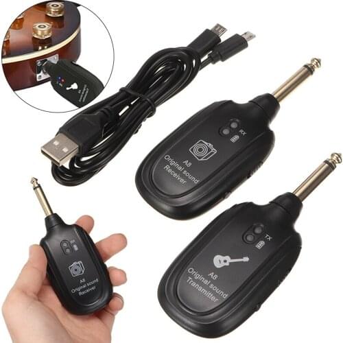 2pcs New UHF Guitar Wireless Transmitter System Receiver 3.7V Built In Rechargeable Battery With USB Cable Guitar Accessories