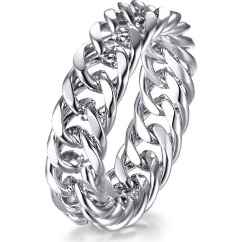 LETAPI Gold Silver Color 316L Stainless Steel Wedding Band Cuban Shaped Rings for Women Elegant Punk Gothic Jewelry Gifts