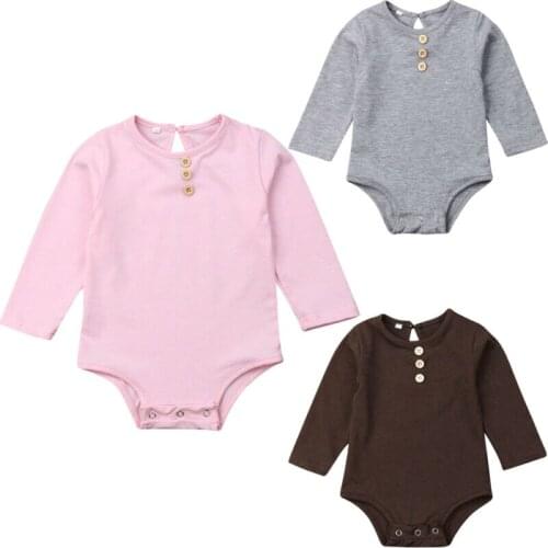 2019 Cute Toddler Baby Girl Boy Autumn Long Sleeve Solid Bodysuit Jumpsuit Outfits Cotton