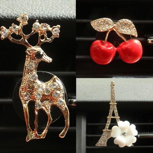 Deer Tower Cherry Rhinestone Car Air Outlet Fragrance Perfume Clip Freshener