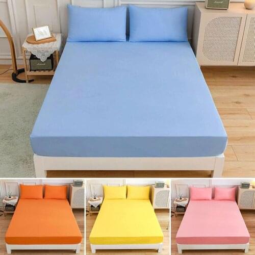 Polyester Bed Sheet Bedspread On The Bed Reactive Dyeing Bed Cover Solid Color Mattress Cover Elastic Home Fitted Sheet
