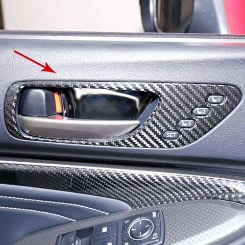 QHCP Car Interior Door Handle Cover Trims Frame Stickers 2Pcs/Set Real Carbon Fiber For Lexus RC300 200T Car Styling Accessories