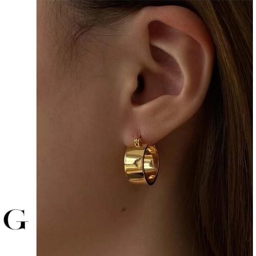 GHIDBK Mininalist Gold Silver Color Hoop Earrrings For Women Girls Round Flat Vintage Classic Hollow Huggie Statement Daily Gift