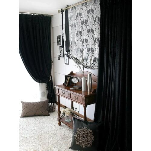 Brand New Luxury Italian Velvet Blackout Curtains for Living Room Black Curtains Eco-Friendly Flocked Cortinas Fabrics