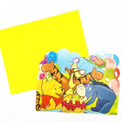 Winnie And Pooh Cartoon Invitation Card Theme Paperboard Party Decorations Boys Favors Happy Birthday Party Supplies