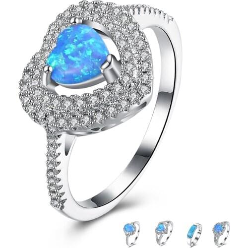 ZEMIOR White Cubic Zirconia And Blue Opal Oval Shape Rings For Women Romantic Anniversary Ring Fashion Female Jewelry On Sale