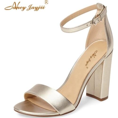 Jesus Gold Strappy Sandals Silver Chunky High Heeled Womens Shoes Classic Ankle Summer Beach Party 2019 Large Size 44 45 Office