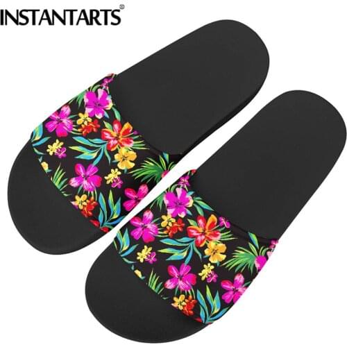 INSTANTARTS Hawaiian Floral Print Summer Indoor Slippers Women Sandals Home Flip Flops Ladies Beach Shoes Femmes Sandales Pisos