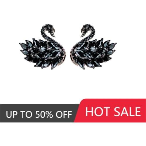 2021 Women Exquisite Crystal Swan Vintage Stud Earrings High Quality Elegant Prevent Allergy Personality Female Fashion Earrings