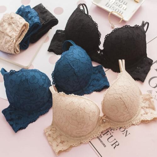 Wasteheart Women Fashion Purple Blue Lace Adjustable Straps Bralette Soft Panties Push Up Bra Set Cup A B C Underwear Lingerie