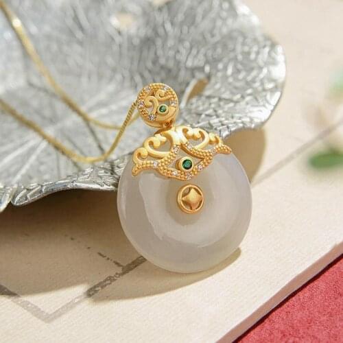 2021 New Noble Silver Plated Hetian Jade Original Characteristic High Sense Gift Xiangyun Coin Peace Buckle Pendant